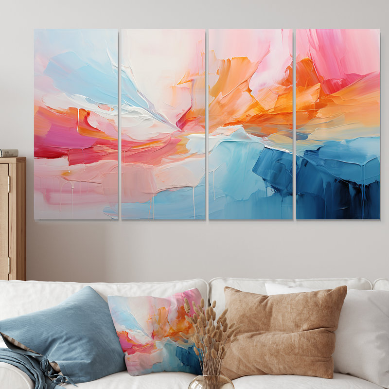 «Pink Bliss Sunset Celebration», ensemble de 4 décorations murales abstraites, H 28 po x l 48 po