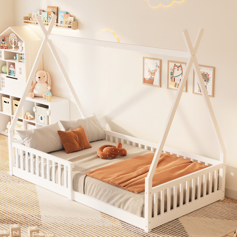 Lit simple avec clôture en blanc - Bois de pin massif pour un décor charmant, White