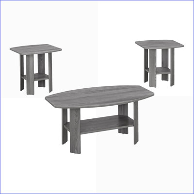 Ensemble de tables basses 3 pièces à aspect bois gris pour le salon, peu encombrantes avec tablettes inférieures