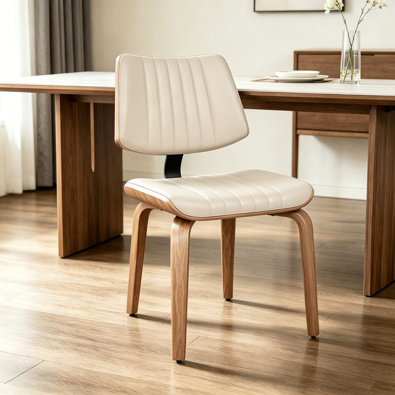 Modern Pu Leather Dining Chair, Plush Side Chair For Kitchen And Dining Room, Beige