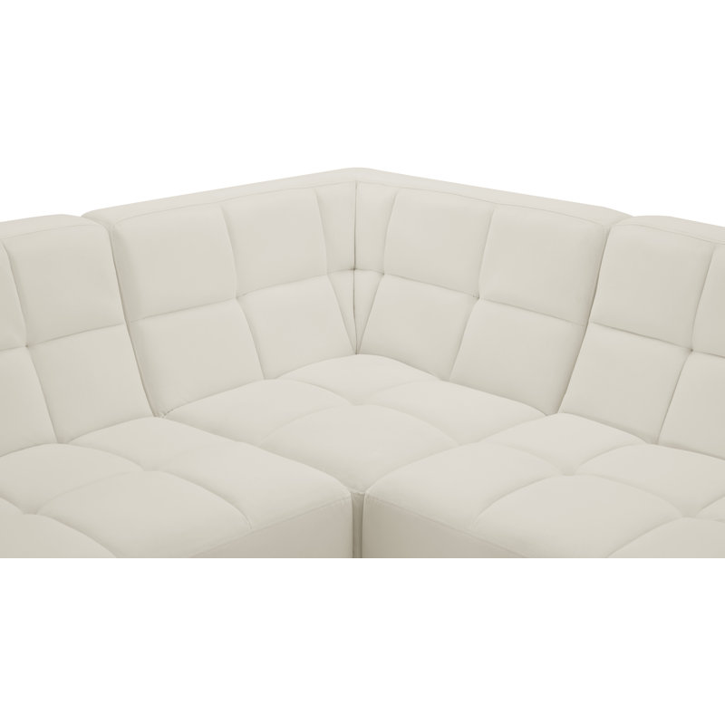 Ibn Velvet L-Shaped Sectional Symmetrical, Cream Velvet