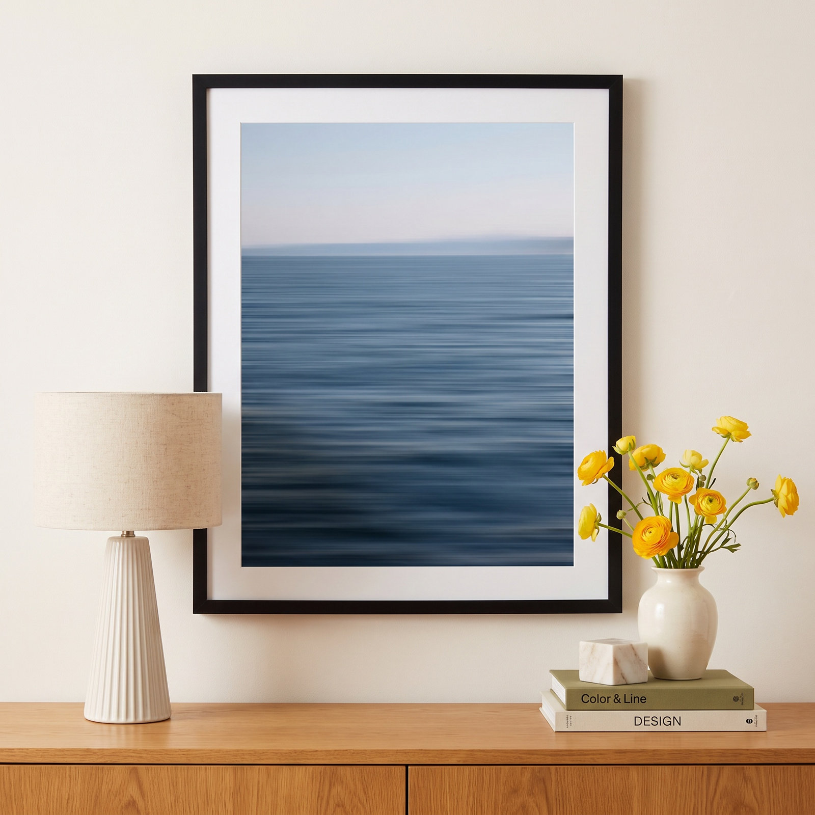 Abstract Blue Horizon Photo Print, 29.12" H x 23.12" W x 0.88" D, Black Framed Paper