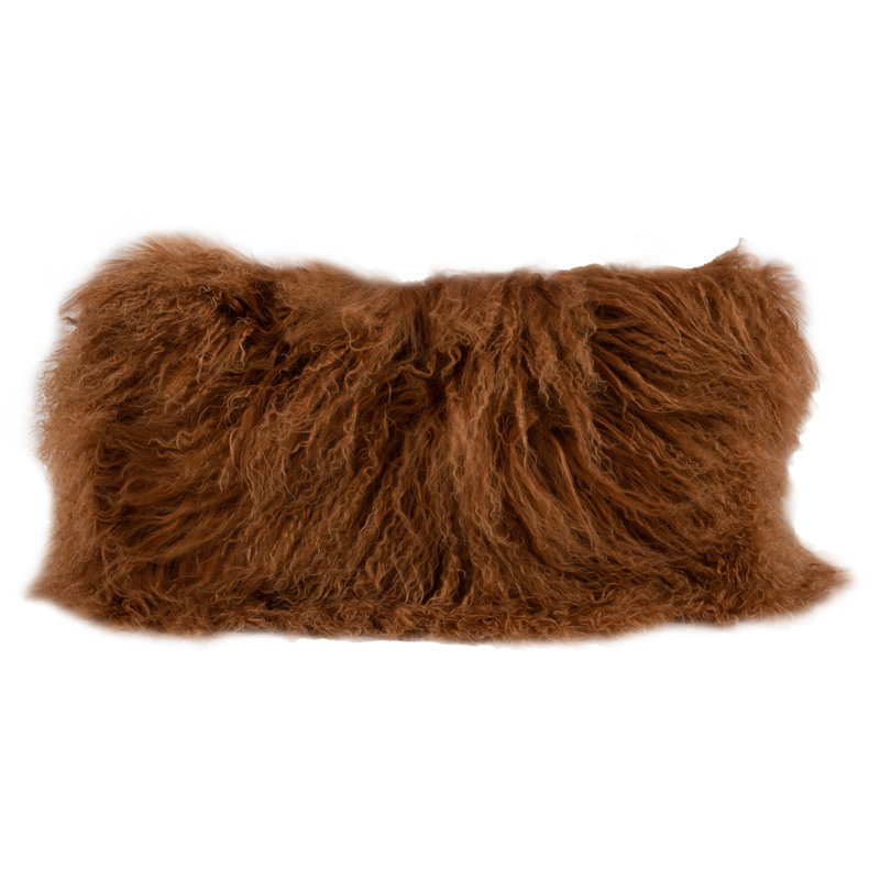 Fibre by Auskin Longwool Tibetan Lamb Decorative Lumbar Pillow Luxury Wool Home Accent 22" L, Granola