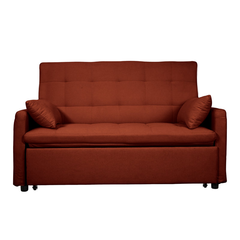 Oversized 61'' Convertible Sleeper Sofa Bed, 2-Seater Loveseat Sofa W/Pockets, Adjustable Backrest And Pillows., Red