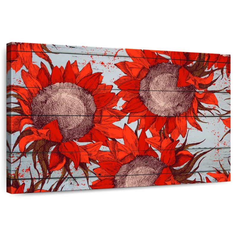 Harnek Red Sunflowers, 16" H x 24" W