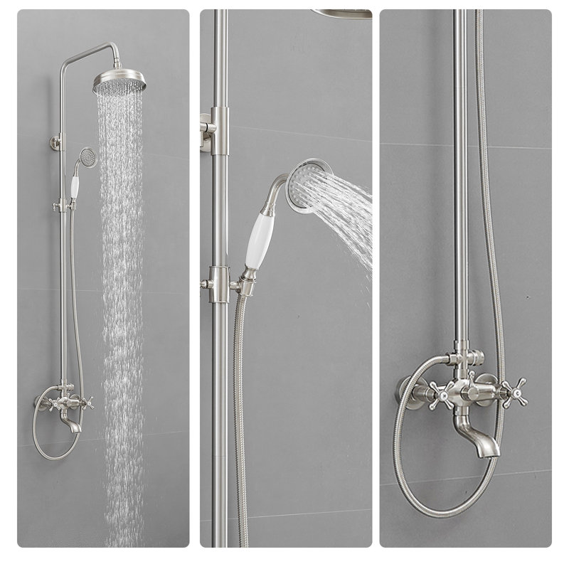 VIBRANTBATH  Urban Stream Brushed Nickel 7.8 Waterfall Dual Head Shower Faucet Bar System with 2-way Diverter ( Ceramic Disc Valve Included )
