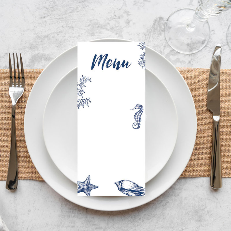 Ensemble de 52 cartes de menu de mariage nautiques imprimables nautiques pour imprimantes de bricolage
