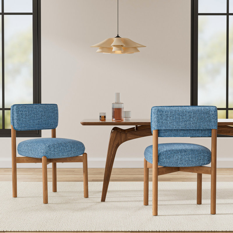 Modern Wooden Blended Linen Blue Dining Chair, Blue