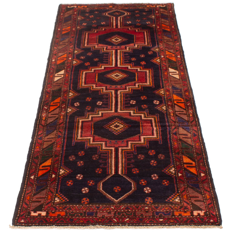 Tapis de couloir unique en laine bleu marine 3 pi 9 po x 9 pi 4 po Konya