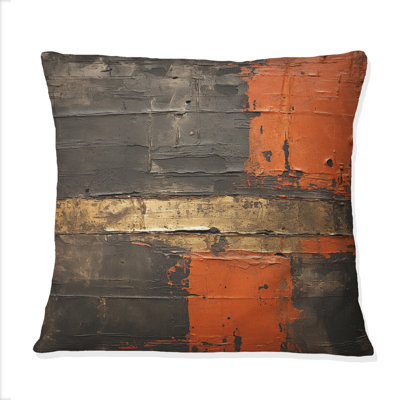 Passage In Time Distressed Orange On Black - Abstract Geometric Printed Throw Pillow