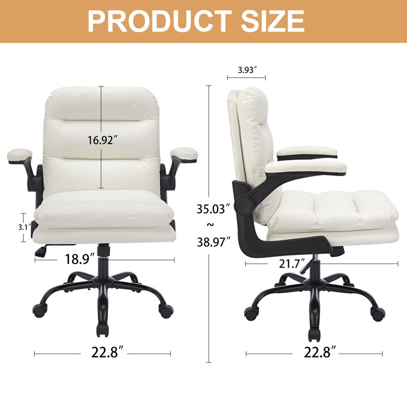 Cross Legged White Office Chair, Ergonomic Desk Chair with Lumbar Support, Adjustable Swivel Computer Chair for Home Office & Study