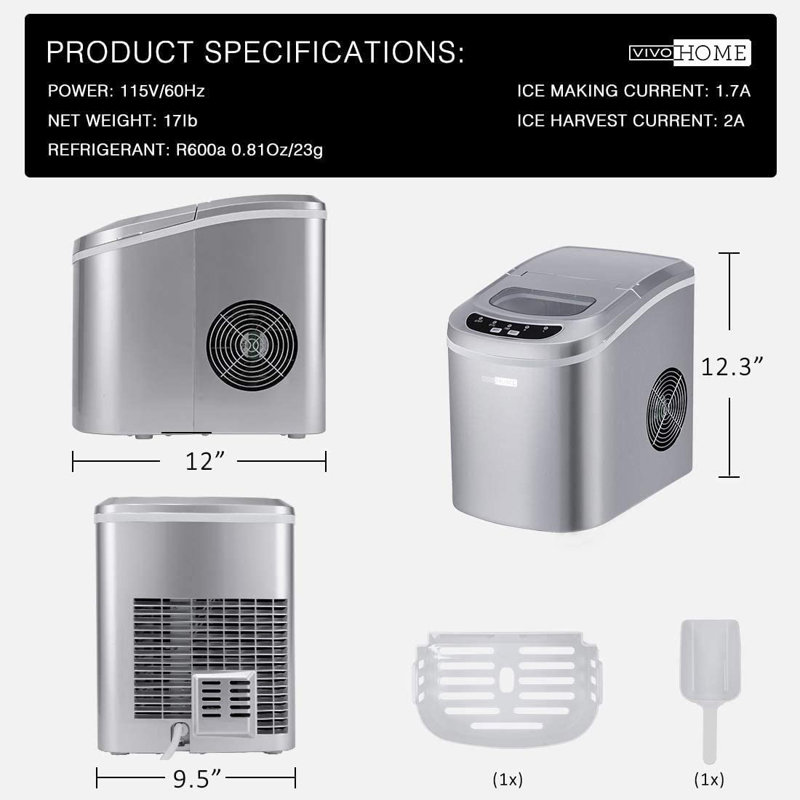 Machine à glaçons électrique compacte 27 lb, Argent