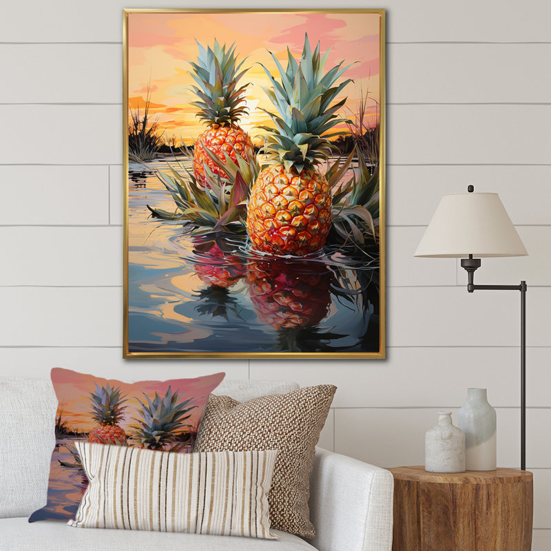 " Sunny Pineapple Serenade Lakeside ", Gold Floater Framed, 20" H x 12" W x 1" D