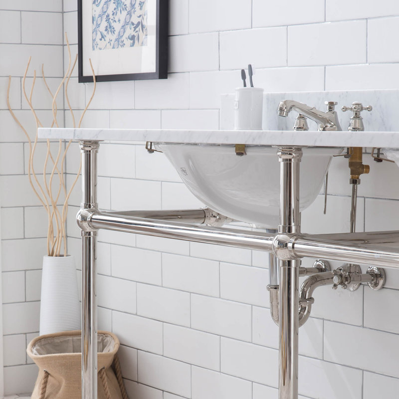 Creation Embassy 72'' Stone Oval Bathroom Vanity with Faucet and Overflow , Polished Nickel