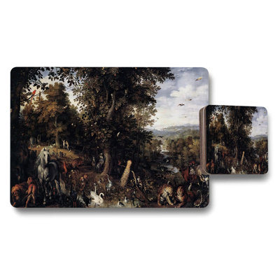 Forest Scene Placemat and Coaster Set with Wildlife Artwork