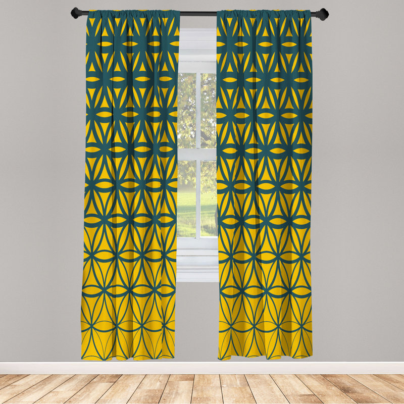 Microfiber Floral Semi-Sheer Rod Pocket Curtain Panels, 28" W x 63" L, Yellow/Green
