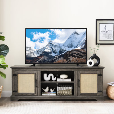 70 Inch Tv Stand Console, Doors, 2 Shelves, Gray, 65"W * 15.52"D 24.24"H Entertainment Center 70" With Storage Shelves And Console Table