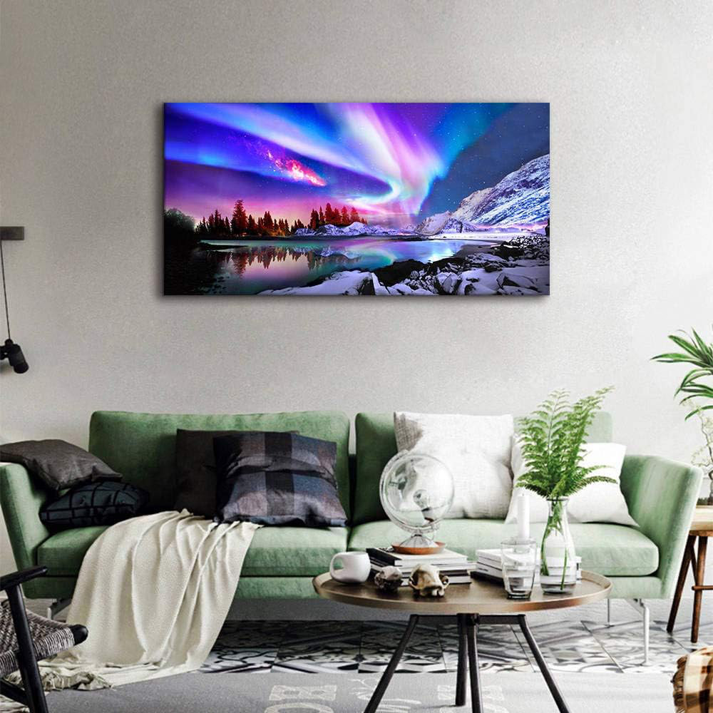 Loon Peak Large Canvas Wall Art – Aurora Borealis Nature Wall Art Room ...