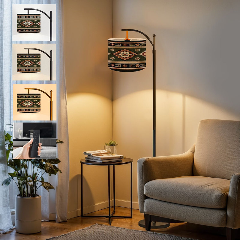  Arc Floor Lamp Native American Southwest Aztec Navajo seamless Tribal geometric print Tall Modern Standing Lamp LED Adjustable Linen Lampshade 3 Color Temperatures