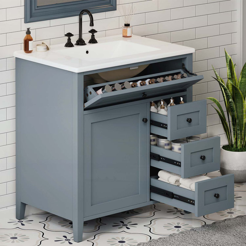 Meuble-lavabo de 30 pouces avec lavabo, Bleu et gris
