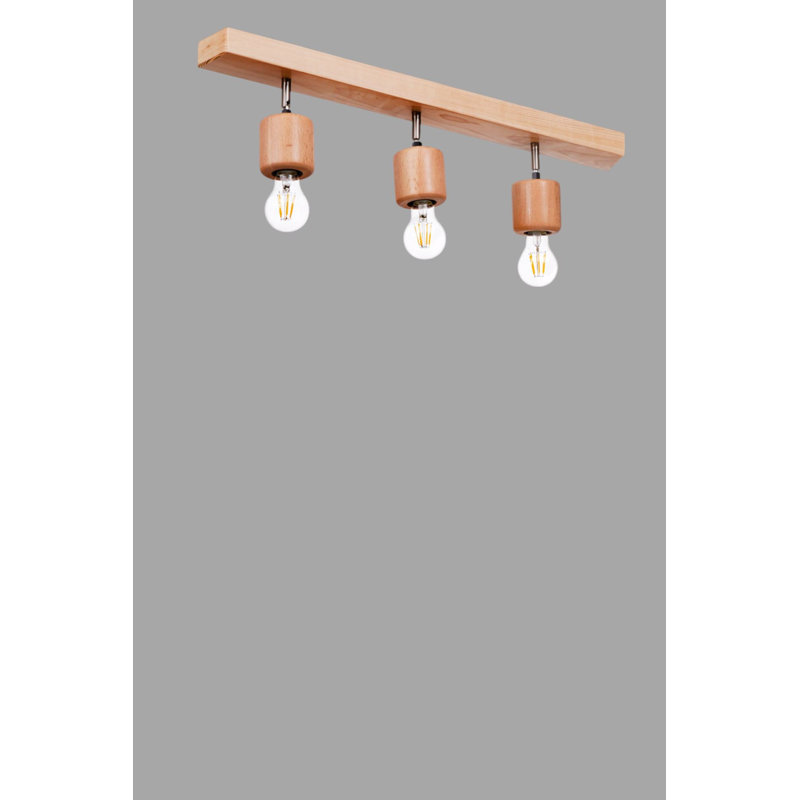 Lustre élégant en chêne, structure en bois | Plaque de base de 0,6 po x 3,1 po, hauteur totale de 7,1 po | 3 x douilles E27 (40 W maximum) | Idéal pour les salons et les salles à manger, conception élégante, indice de protection IP20, ampoule non incluse