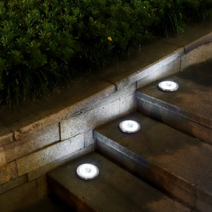 Chrome Low Voltage Solar Powered Integrated LED Steel Well Light Pack
