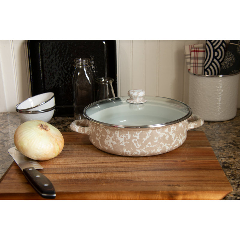 Taupe Swirl 3 Quarts Non-Stick Enamelware Saute Pan with Lid