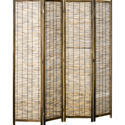 Portable Privacy Screens, 5.5 Ft 4 Panel Room Divider. Woven, Wood, & For Bedroom Screen, Folding. Hand-woven , Craft