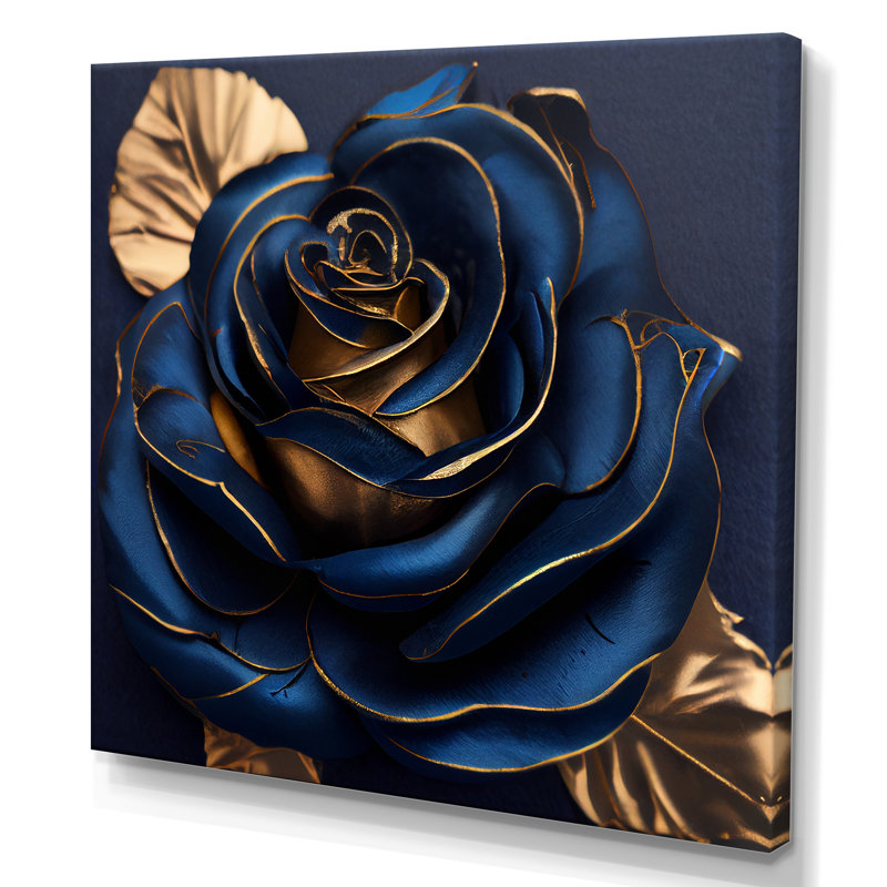 Gilded Rose In Kings Blue III - Rose, art mural, H 36 po x l 36 po, Toile tendue, Sans cadre