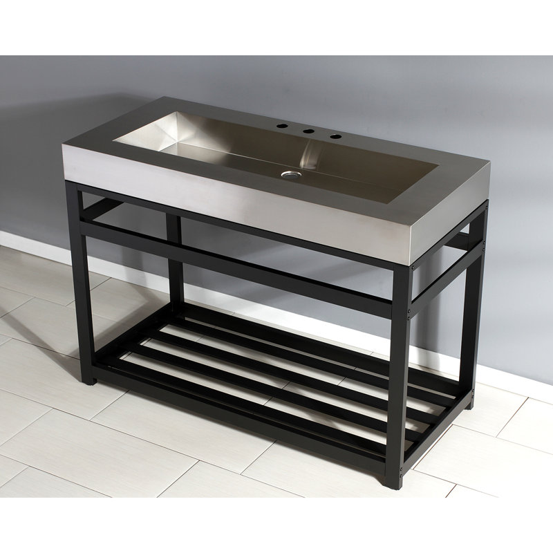 Kingston Brass Kingston Commercial 49-Inch Stainless Steel Console Sink with Steel Base (8-Inch, 3-Hole), Brushed/Matte Black