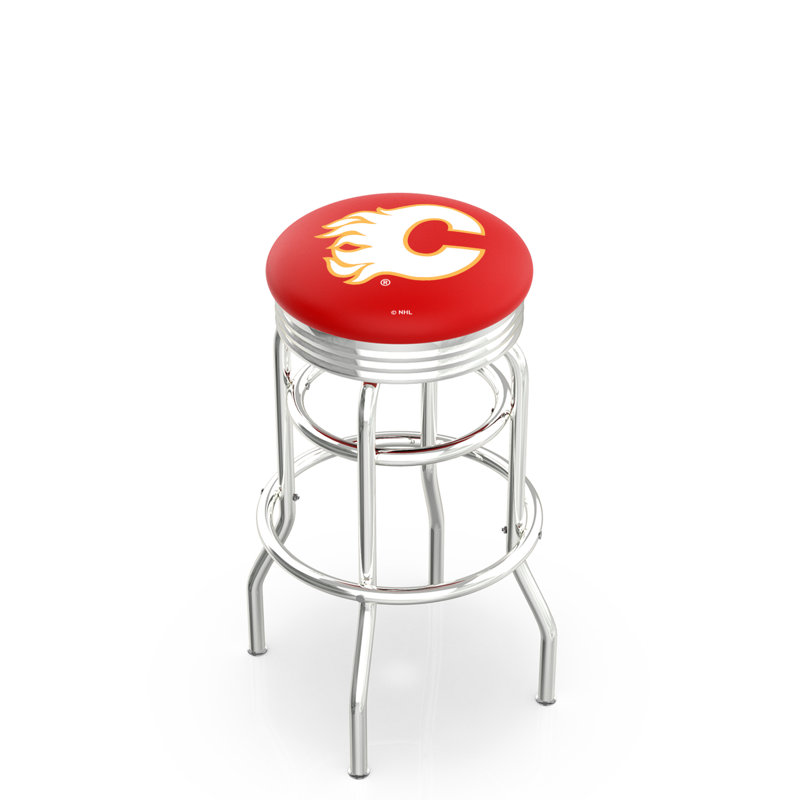 NHL 25" Swivel Bar Stool with Cushion, Calgary Flames, 30"