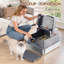 Stainless Steel Cat Litter Tray with Lid, XXXL Enclosed Removable Metal Cat Litter Box, 70 x 50 x 42 cm, 105° Hinged Lid, Includes Pedal and Scoop, Modular Design, Two Doors, Dark Grey 