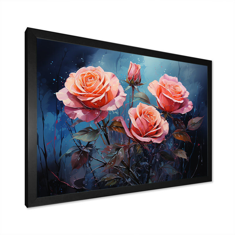 Minimalisme roses roses rêve IV, Cadre simple noir, H 16 po x l 32 po x P 1 po