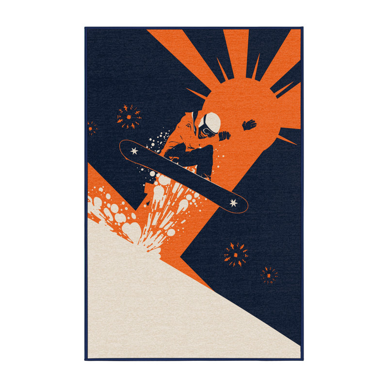 Tapis gris foncé et bleu marine délavé à la machine Yonkers, 7 x 10
