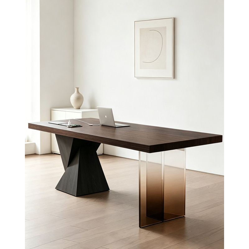 Bureau de direction élégant en bois foncé pour un espace de travail spacieux à domicile, H 29,53 po x l 78,74 po x P 31,5 po