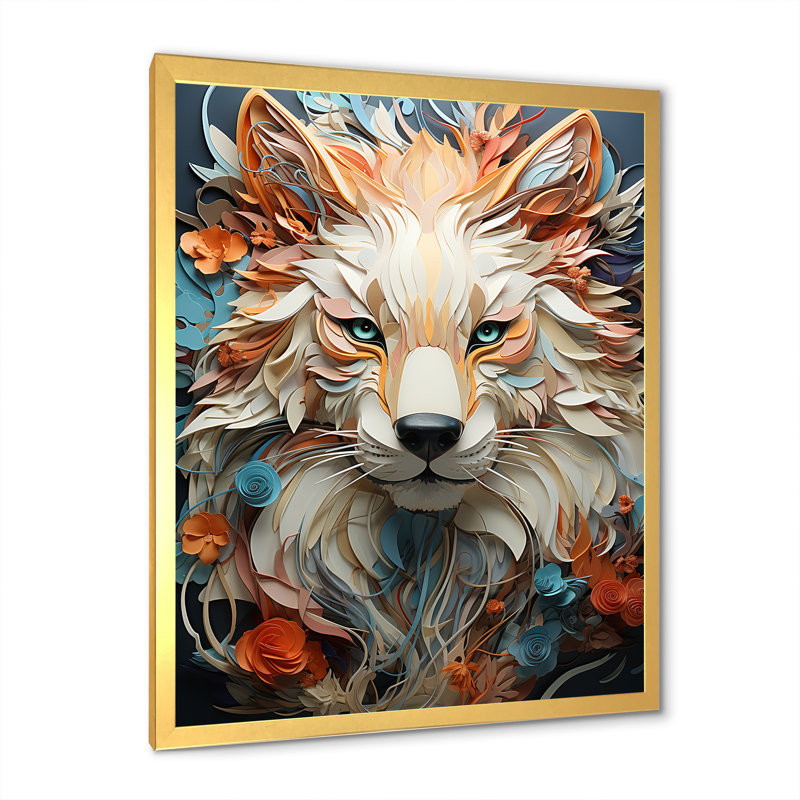 Portrait d'animal mystique sur toile, H 32 po x l 24 po x P 1 po, Encadrement doré