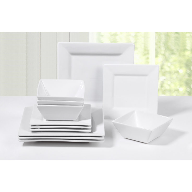 12pc White Sharp Sq Dinner Set