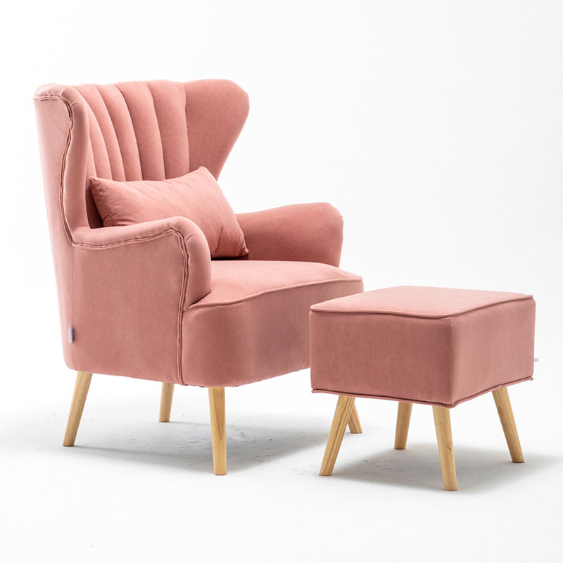 Grey Pink Sofa with cushion footstool, Pink Velvet