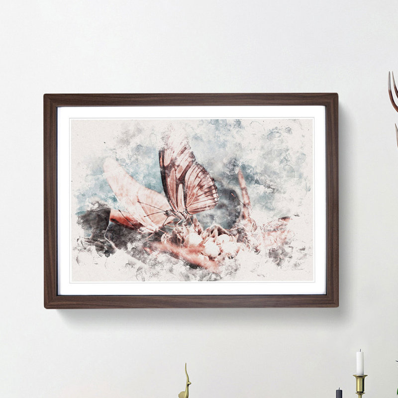 Pink Butterflies - Framed Print, 33cm H x 45cm W x 2cm D, Walnut Framed