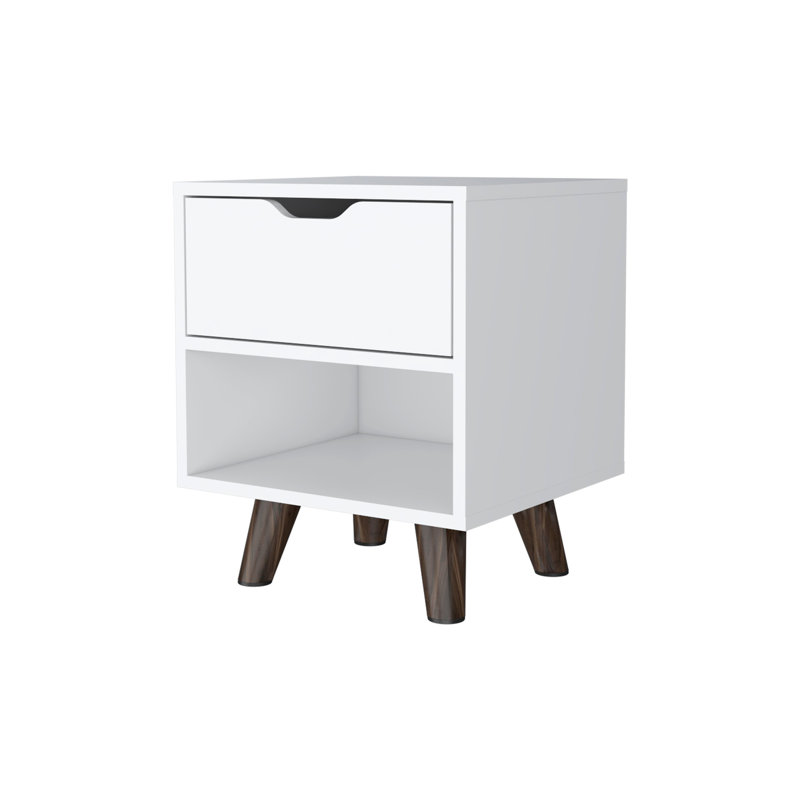 1 table de chevet avec tablette ouverte pour le rangement de la chambre à coucher, 1 tiroir élégant, Blanc