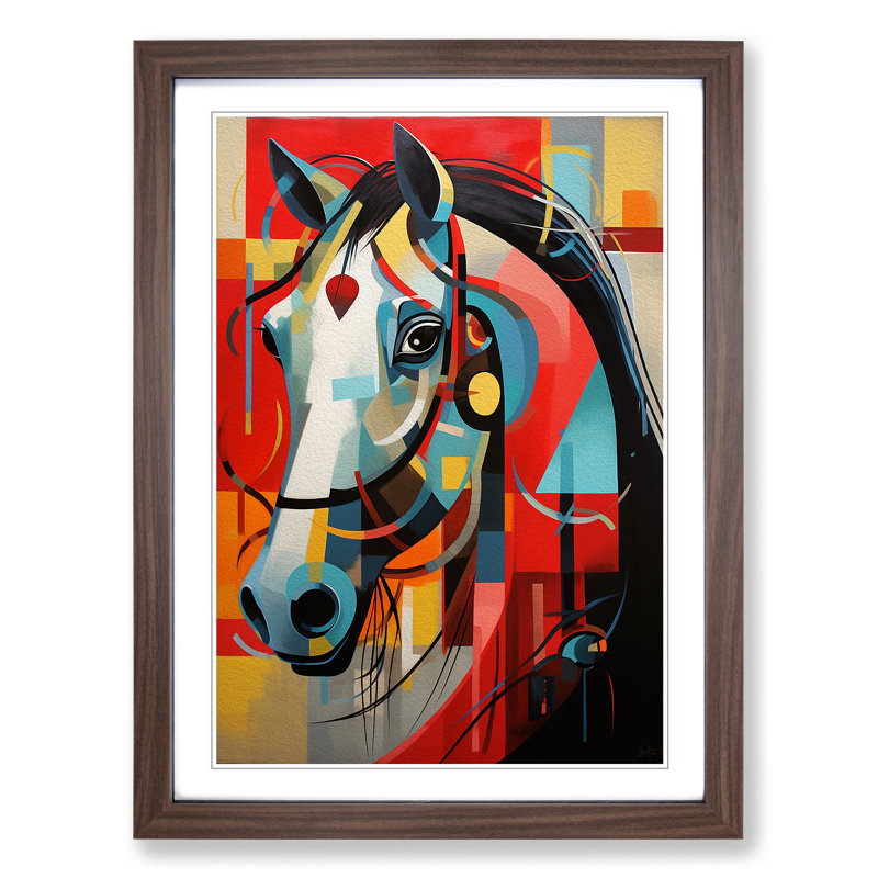 Horse Constructivism No.3 - Single Picture Frame Print on Wood, 64cm H x 46cm W x 2cm D, Walnut