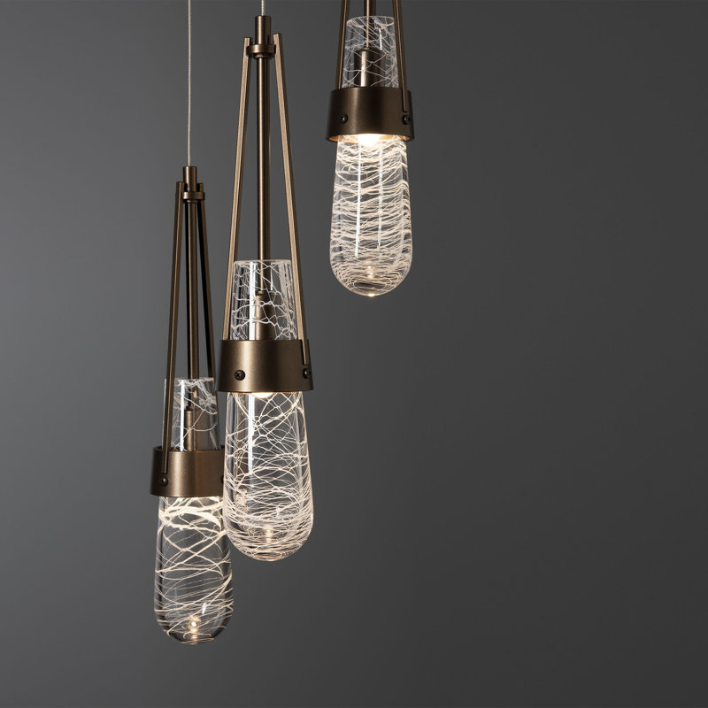 Luminaire suspendu 5 lumières Link, Standard: 19 po à 80 po, Verre transparent avec filetage blanc, Bronze