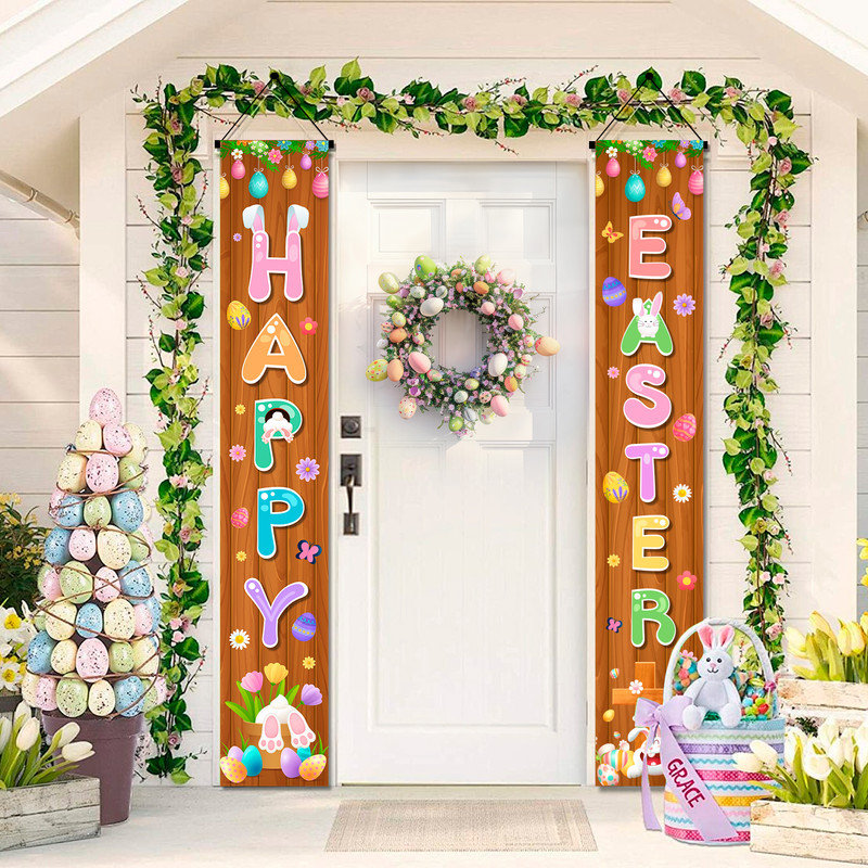 Easter Party Supplies, Easter Banners Front Porch Happy Easter Porch Banner & Happy Easter Door Banner