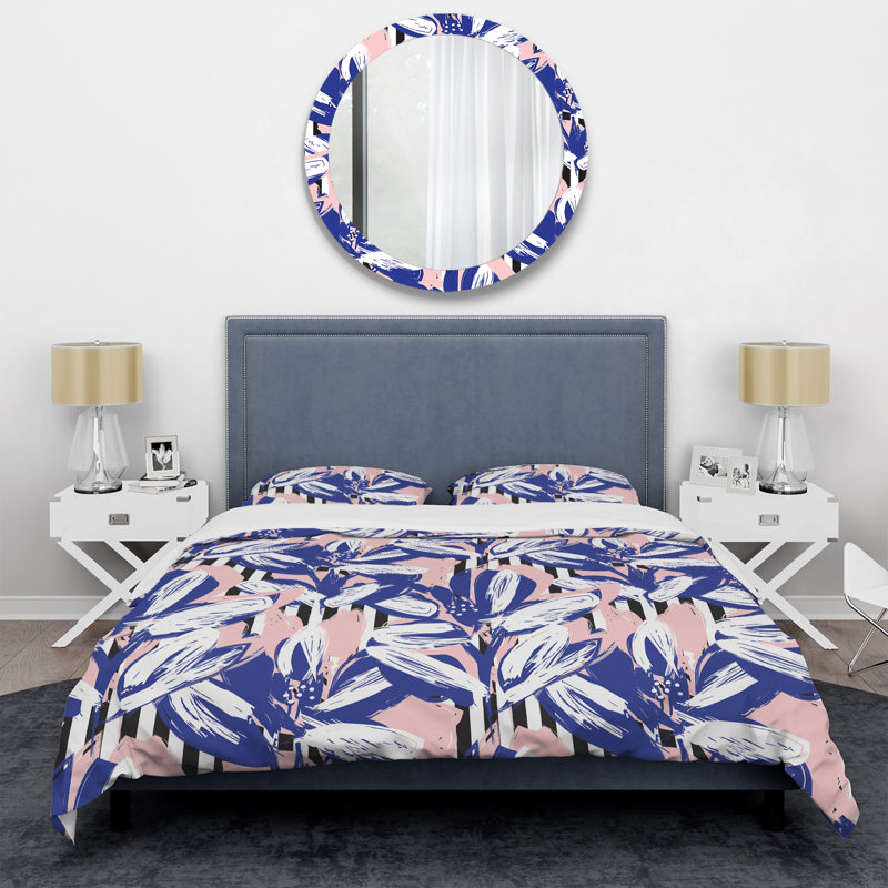 Ensemble de housse de couette en microfibre bleu / blanc / rose 3 pièces
