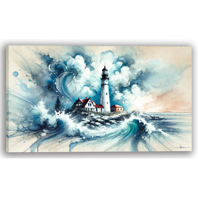 Coastal Lighthouse in the Storm Wrapped Canvas Wall Art Print