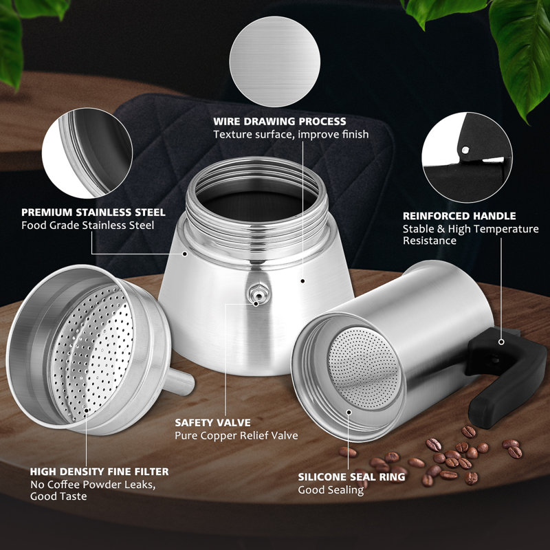 Percolateur en acier inoxydable 6 tasses, 9 tasses