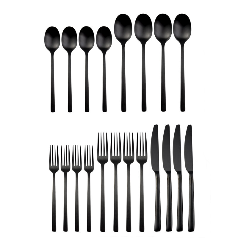 Cambridge Beacon Satin 20-Piece Flatware Set, Service for 4, Black