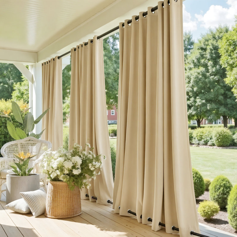 Blackout Outdoor Curtains for Patio Waterproof Top & Bottom Grommet Privacy Drapes, Set of 2, Biscotti Beige, 52" W x 84" L