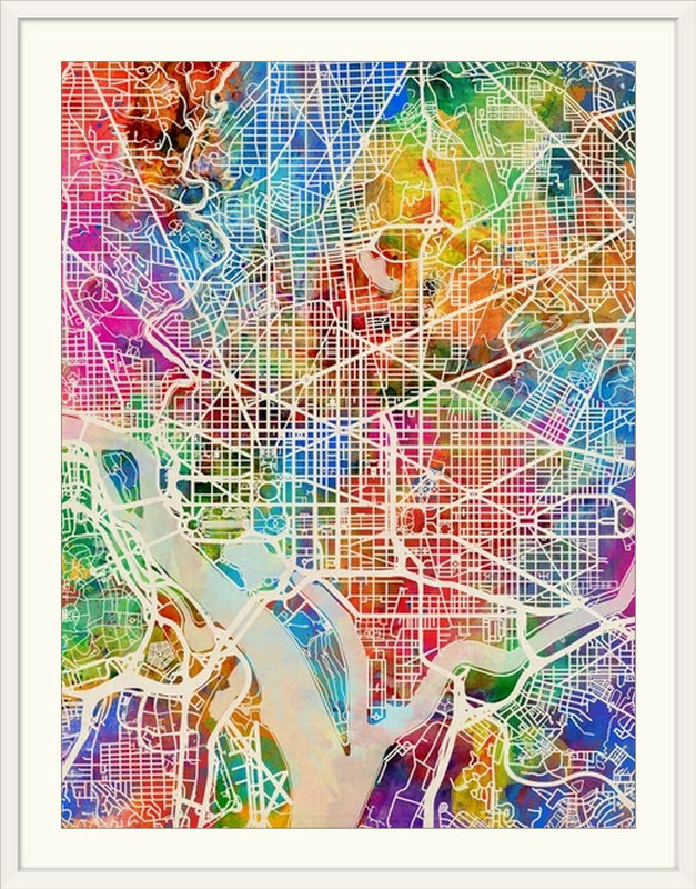 «Washington DC Street Map» par Francy, impression, Cadre blanc, H 24 po x l 20 po x P 1 po