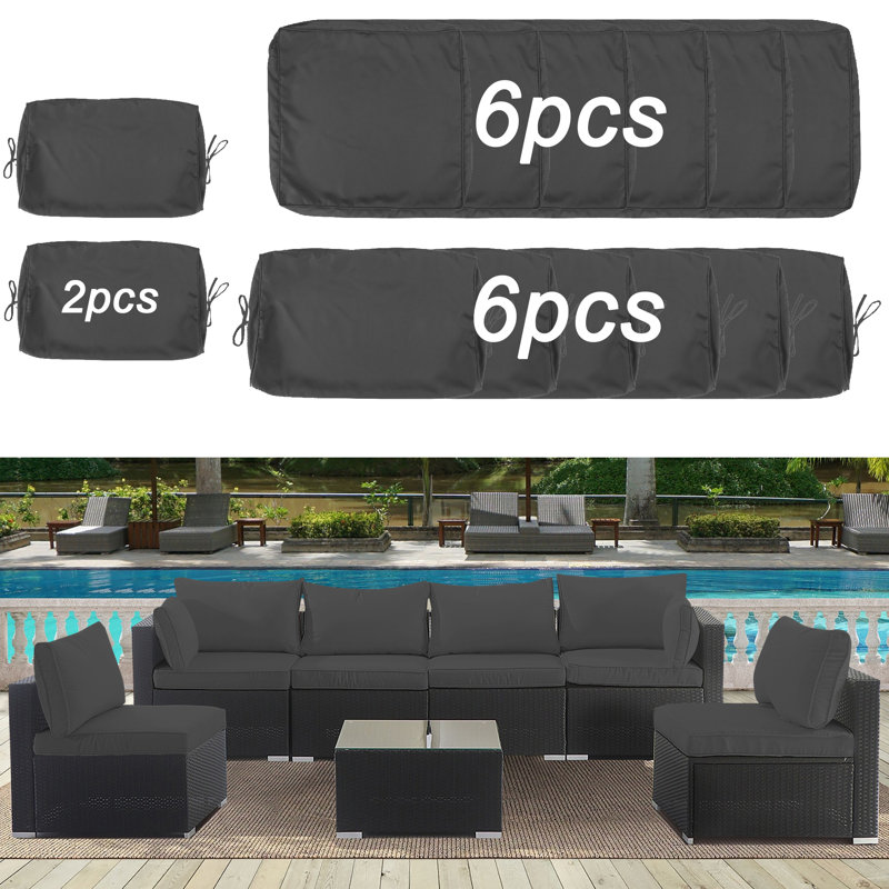 Ensemble de housse de coussin d'extérieur 14 pièces pour coussin de mobilier de patio, housses seulement, Gris